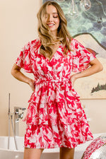 Flutter Sleeve Front Wrap Floral Print Dress