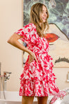 Flutter Sleeve Front Wrap Floral Print Dress