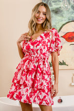 Flutter Sleeve Front Wrap Floral Print Dress