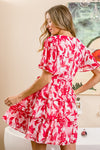 Flutter Sleeve Front Wrap Floral Print Dress