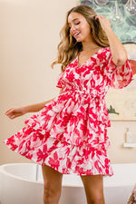 Flutter Sleeve Front Wrap Floral Print Dress