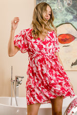 Flutter Sleeve Front Wrap Floral Print Dress