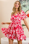 Flutter Sleeve Front Wrap Floral Print Dress