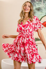 Flutter Sleeve Front Wrap Floral Print Dress