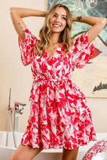 Flutter Sleeve Front Wrap Floral Print Dress