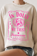 "In Dolly We Trust" || Dolly Parton Unisex Graphic Sweatshirt (Sand / Hot Pink Ink)