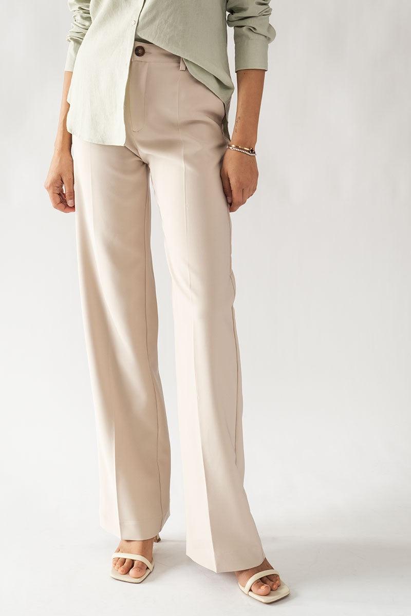 Solid Straight Leg Trousers (Beige)