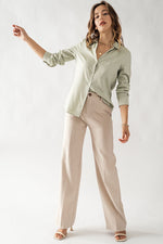 Solid Straight Leg Trousers (Beige)
