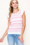 Ruffle Sleeve Stripe Crochet Knit Top