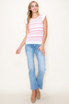Ruffle Sleeve Stripe Crochet Knit Top