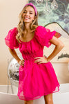 Short Puff Sleeve Organza Dress