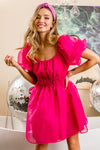 Short Puff Sleeve Organza Dress