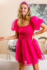 Short Puff Sleeve Organza Dress