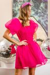 Short Puff Sleeve Organza Dress