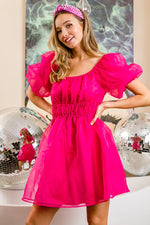 Short Puff Sleeve Organza Dress