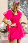 Short Puff Sleeve Organza Dress