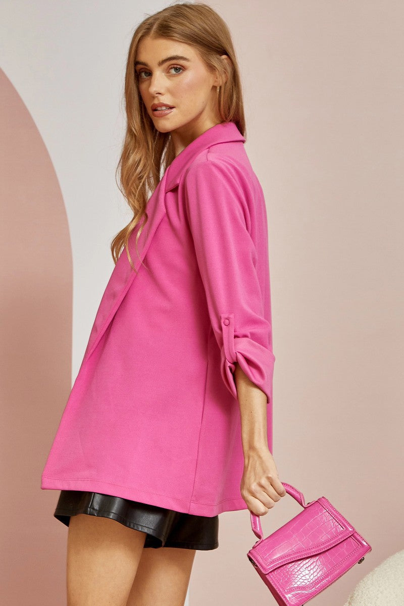 Solid Boyfriend Blazer (Plus Size - Magenta)