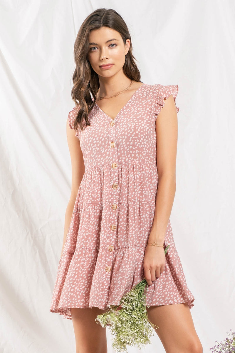 Speckled Button Front Dress