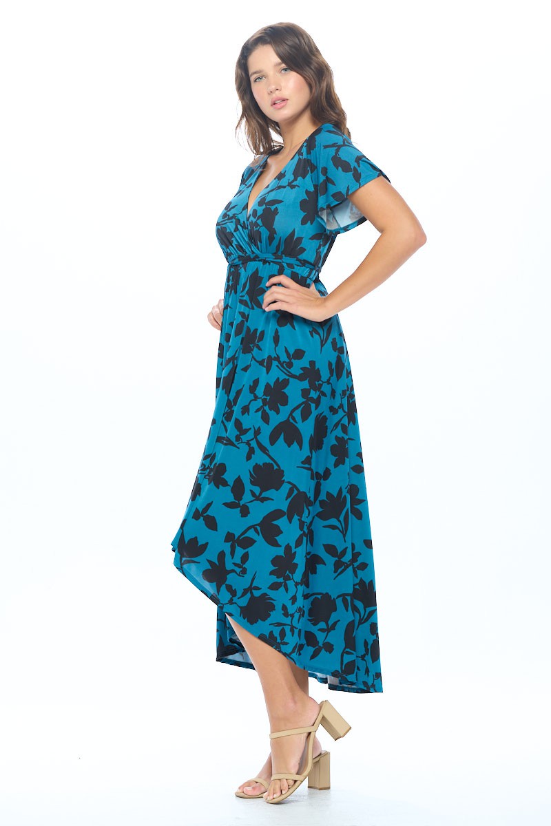 Teal Floral High-Lo Maxi Dress