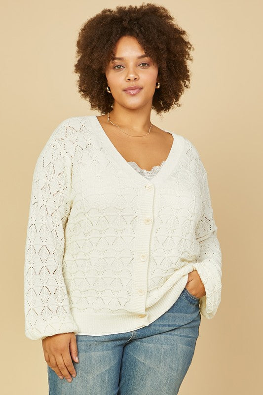 Pointelle Long Sleeve Cardigan (Plus Size)
