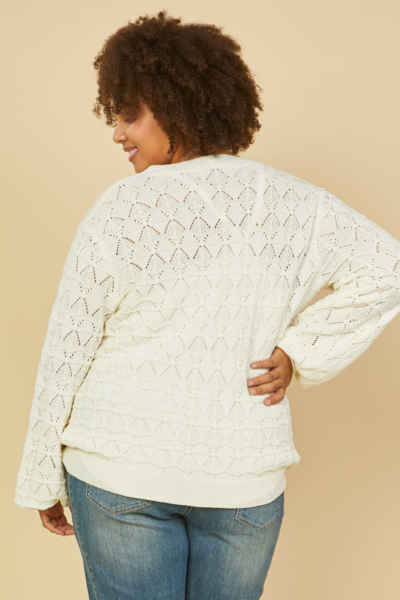 Pointelle Long Sleeve Cardigan (Plus Size)