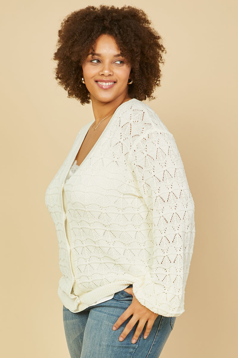 Pointelle Long Sleeve Cardigan (Plus Size)