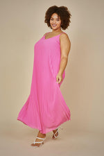 Sleeveless Pleated Maxi Dress (Plus Size - Pretty In Pink)