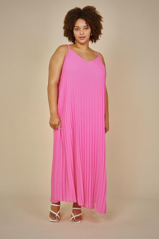 Sleeveless Pleated Maxi Dress (Plus Size)