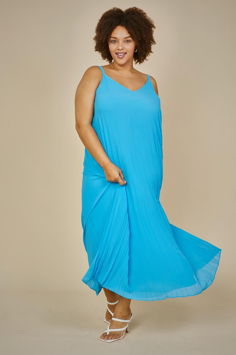 Sleeveless Pleated Maxi Dress (Plus Size - Vivid Blue)