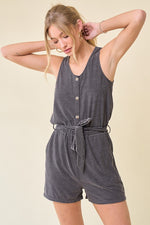 Button Front Striped Romper