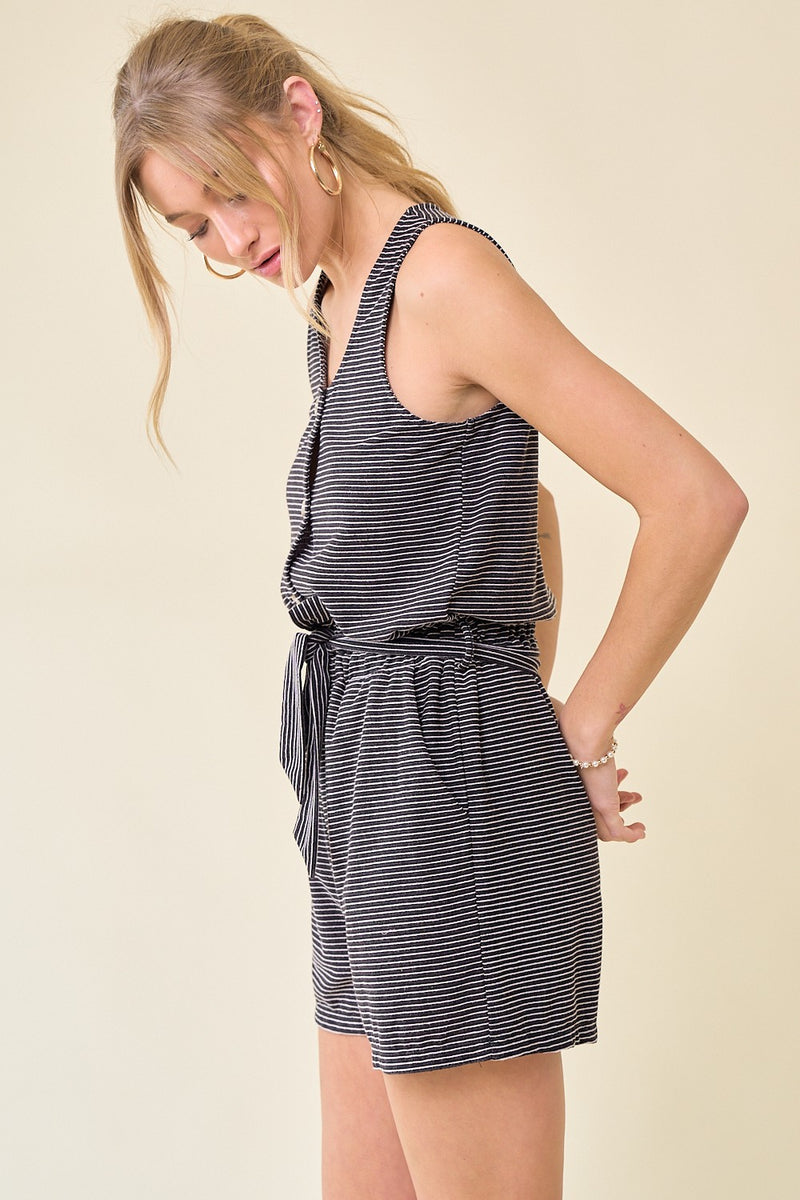 Button Front Striped Romper