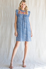 Embroidery Detail Frill Sleeve Dress
