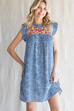 Embroidery Detail Frill Sleeve Dress