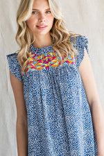 Embroidery Detail Frill Sleeve Dress