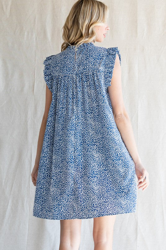 Embroidery Detail Frill Sleeve Dress