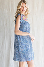 Embroidery Detail Frill Sleeve Dress