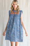 Embroidery Detail Frill Sleeve Dress