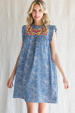 Embroidery Detail Frill Sleeve Dress