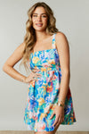 Multi-Color Floral Sleeveless Tie Back Mini Dress