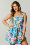 Multi-Color Floral Sleeveless Tie Back Mini Dress