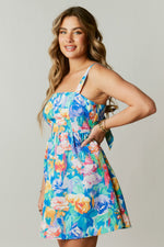 Multi-Color Floral Sleeveless Tie Back Mini Dress