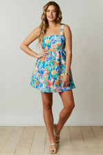 Multi-Color Floral Sleeveless Tie Back Mini Dress