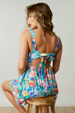 Multi-Color Floral Sleeveless Tie Back Mini Dress