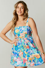 Multi-Color Floral Sleeveless Tie Back Mini Dress