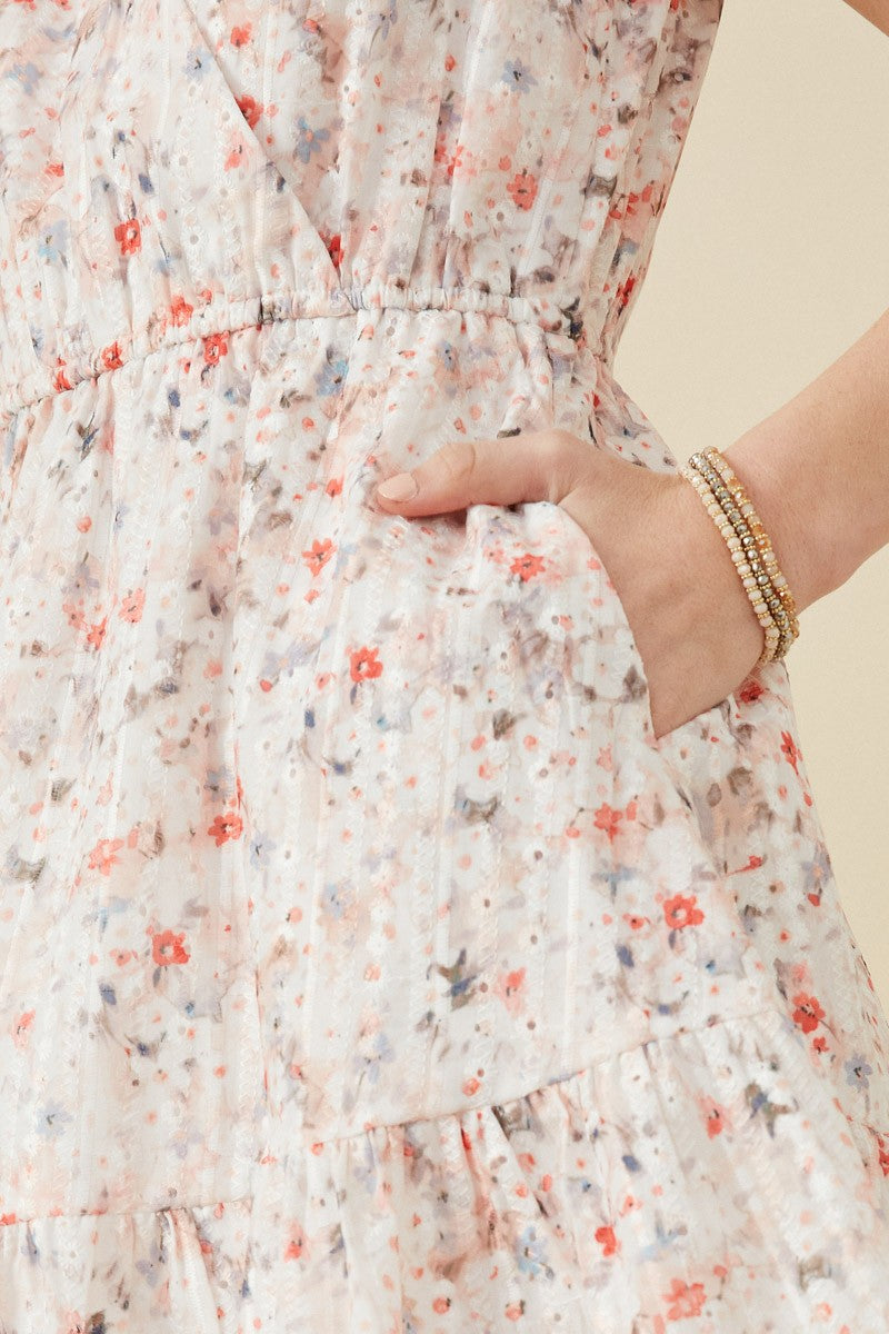 Floral Print Eyelet Ruffle Sleeve Dress