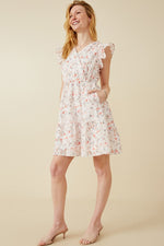 Floral Print Eyelet Ruffle Sleeve Dress