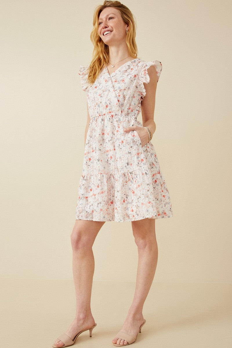 Floral Print Eyelet Ruffle Sleeve Dress
