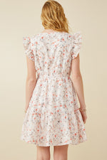 Floral Print Eyelet Ruffle Sleeve Dress