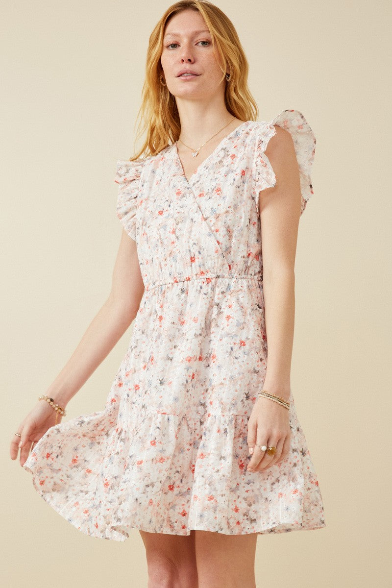Floral Print Eyelet Ruffle Sleeve Dress