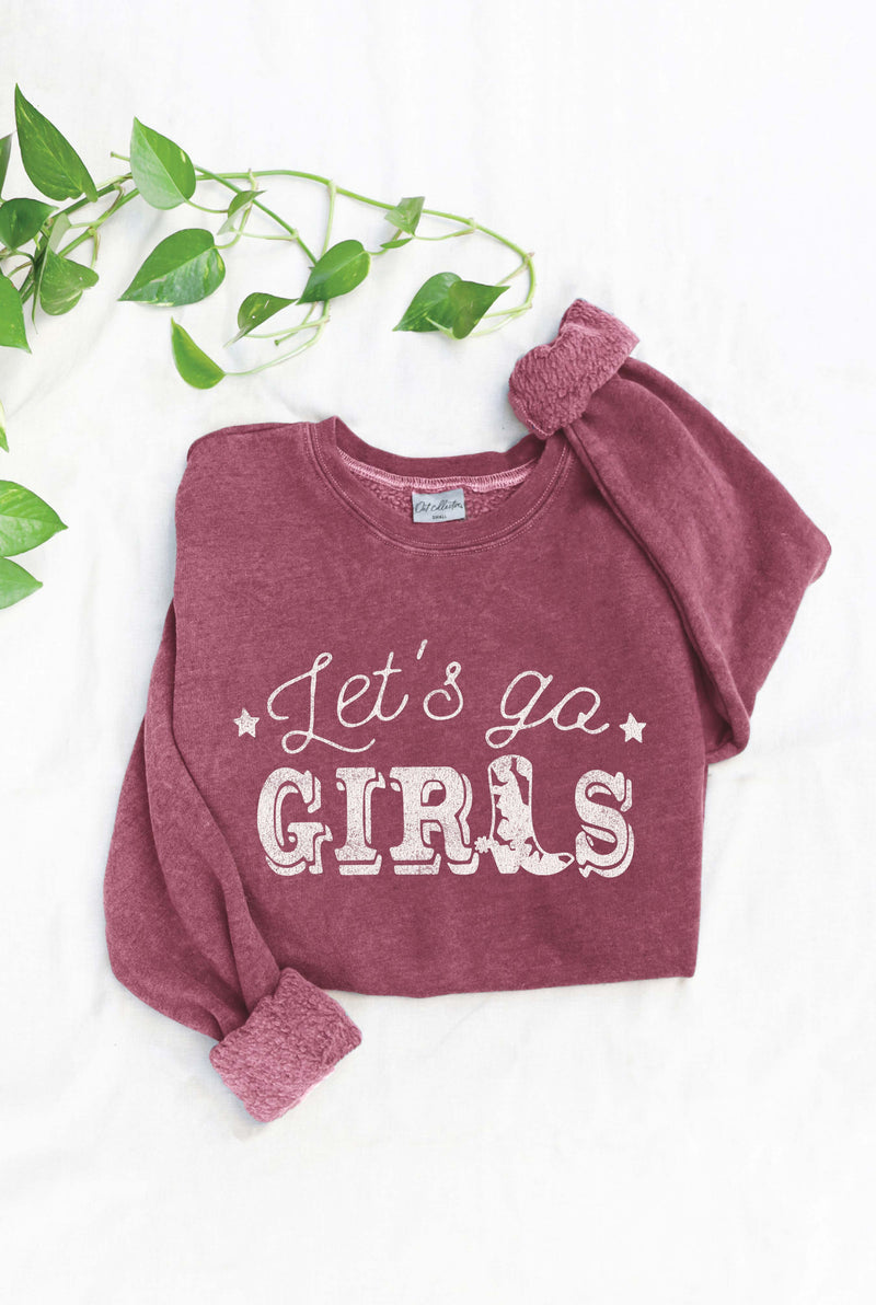 Let's Go Girls Mineral Graphic Sweatshirt - Vintage Maroon